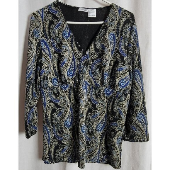 East 5th Blouse Wrap Front Peplum Retro Large metallic Paisley Y2K Hippie classi - Picture 1 of 8